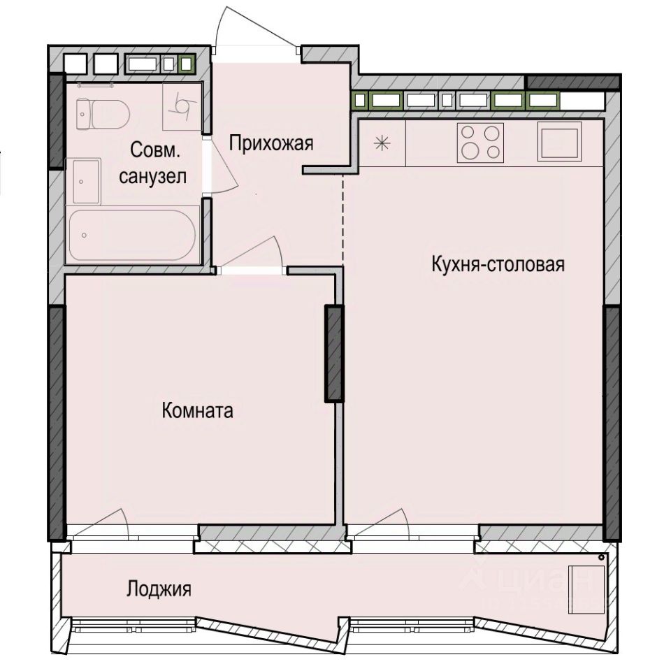 1-комн.кв., 38,7 м², 5/23 этаж