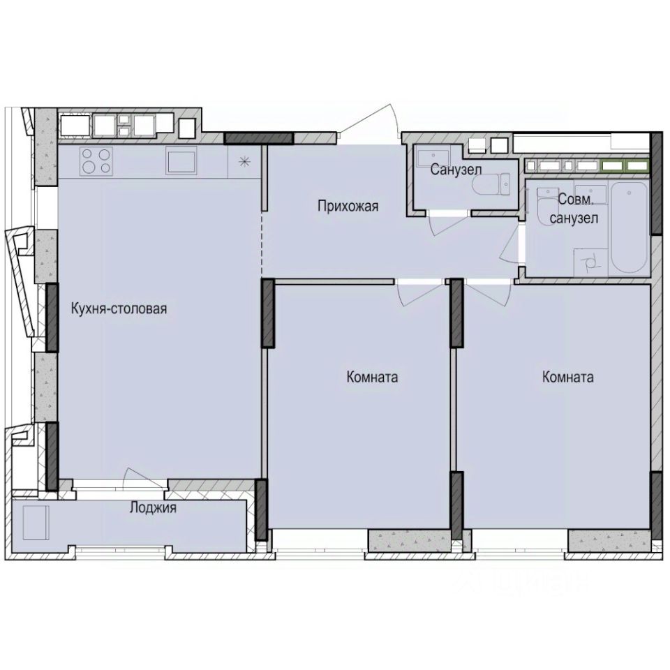 2-комн.кв., 64,6 м², 2/23 этаж