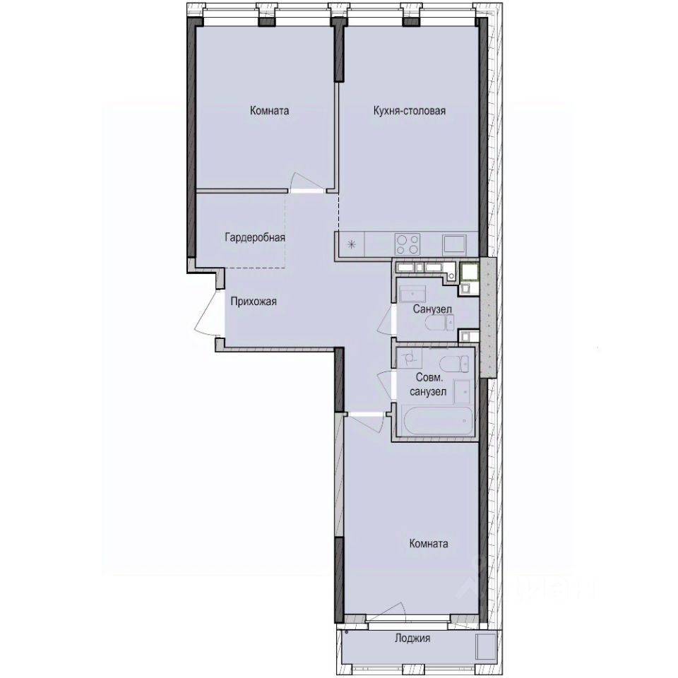 2-комн.кв., 65,8 м², 2/23 этаж