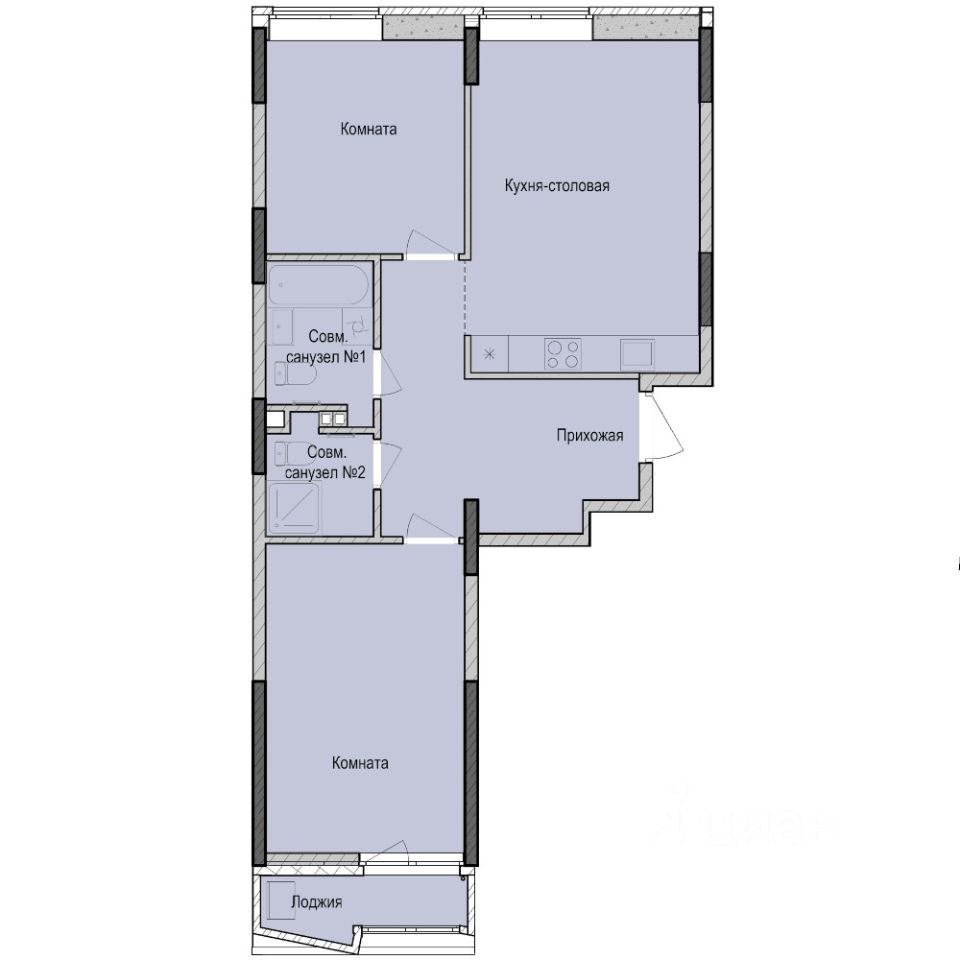 2-комн.кв., 67,3 м², 2/23 этаж
