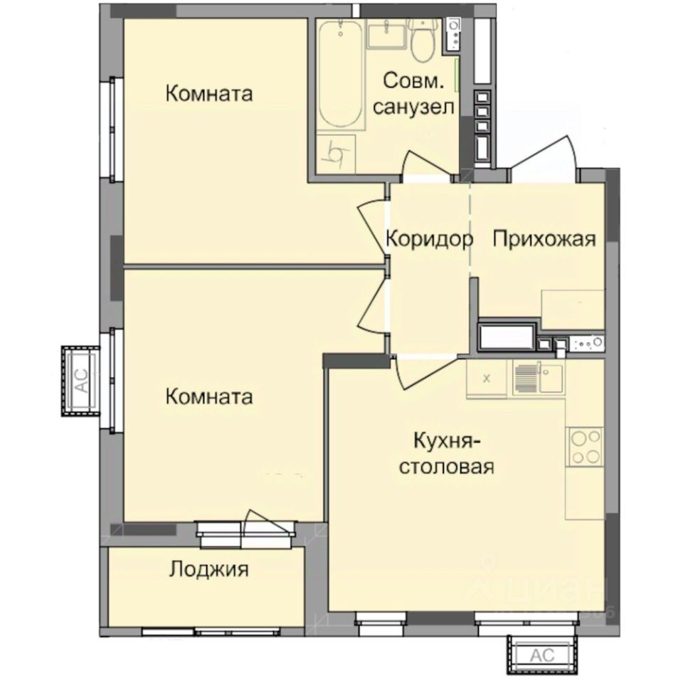 2-комн.кв., 54,8 м², 16/17 этаж