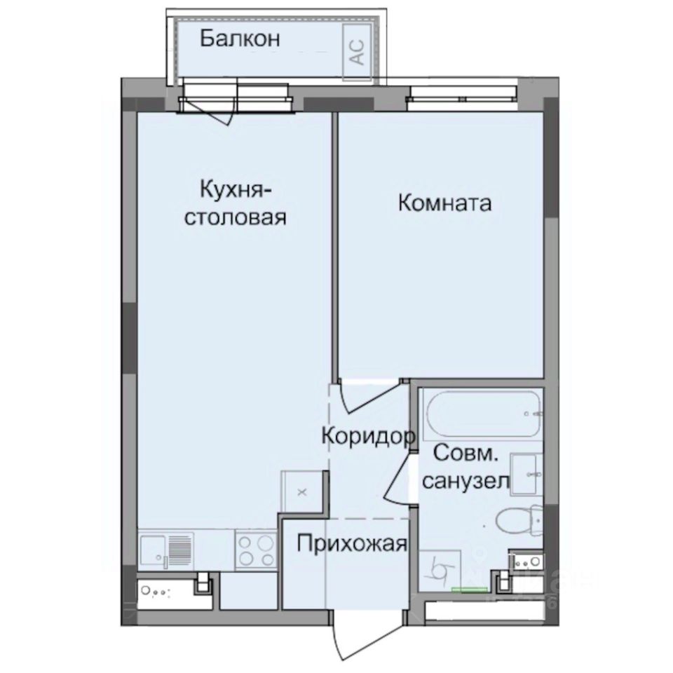 1-комн.кв., 38,2 м², 2/17 этаж