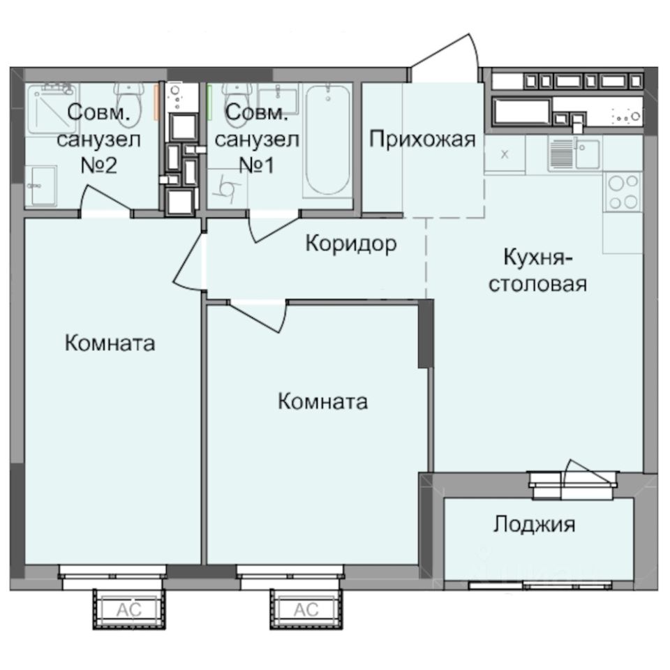 2-комн.кв., 56,6 м², 3/17 этаж