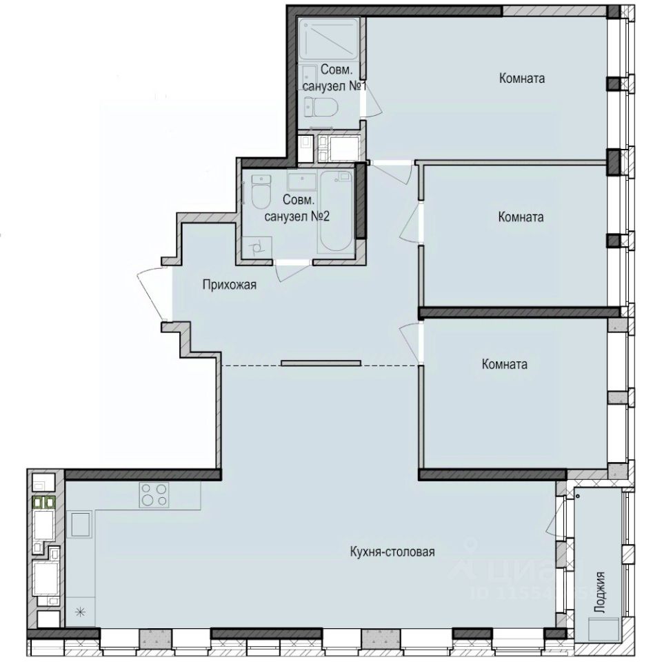 3-комн.кв., 93,2 м², 23/23 этаж