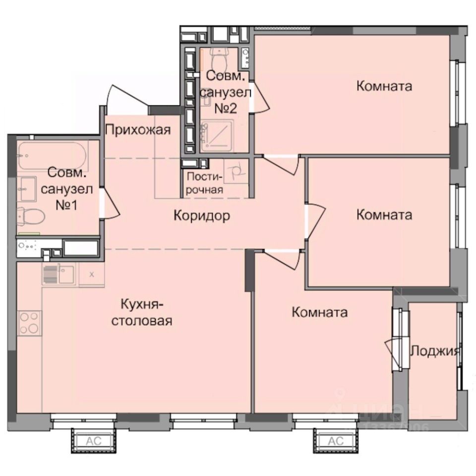 3-комн.кв., 76,1 м², 3/17 этаж