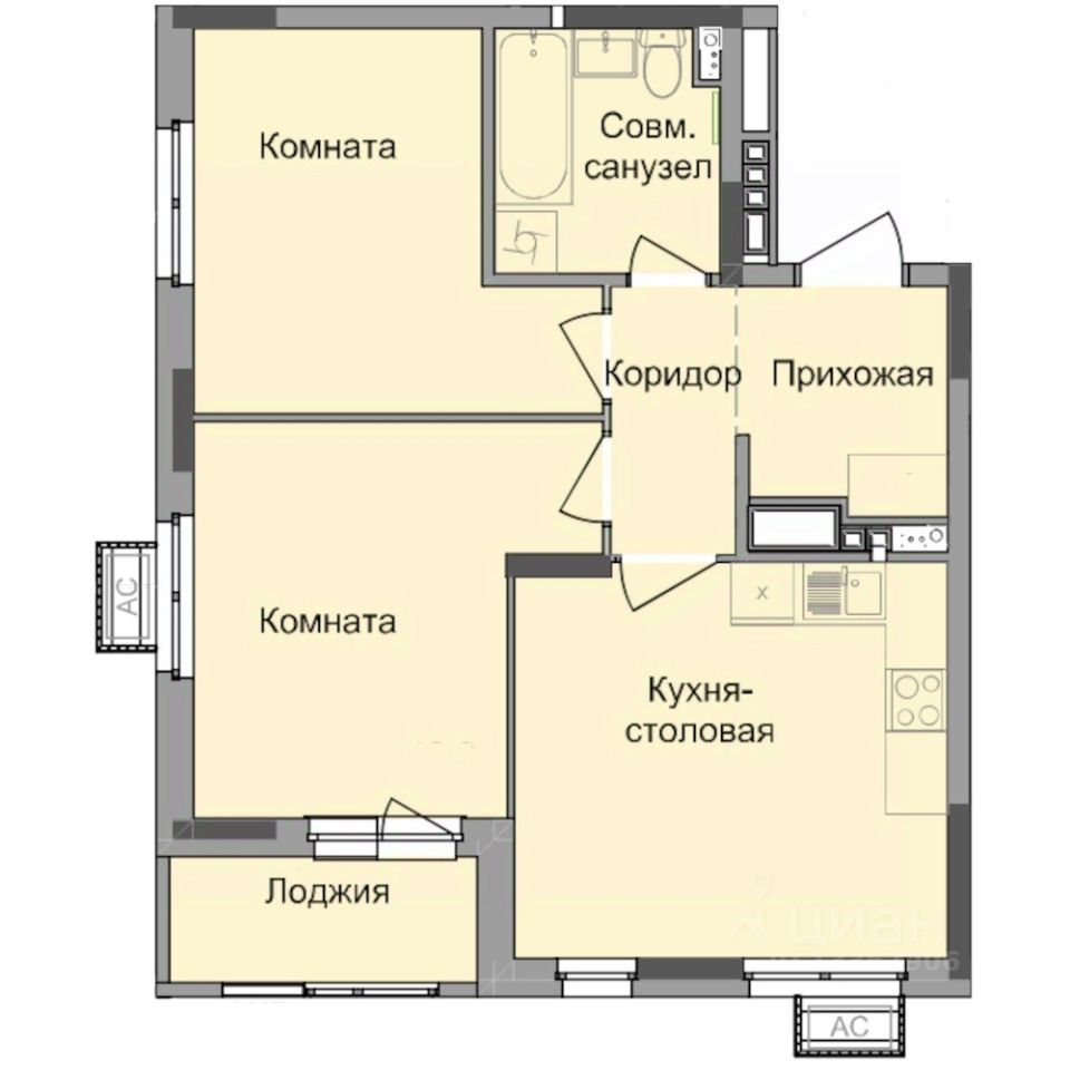 2-комн.кв., 54,8 м², 6/17 этаж