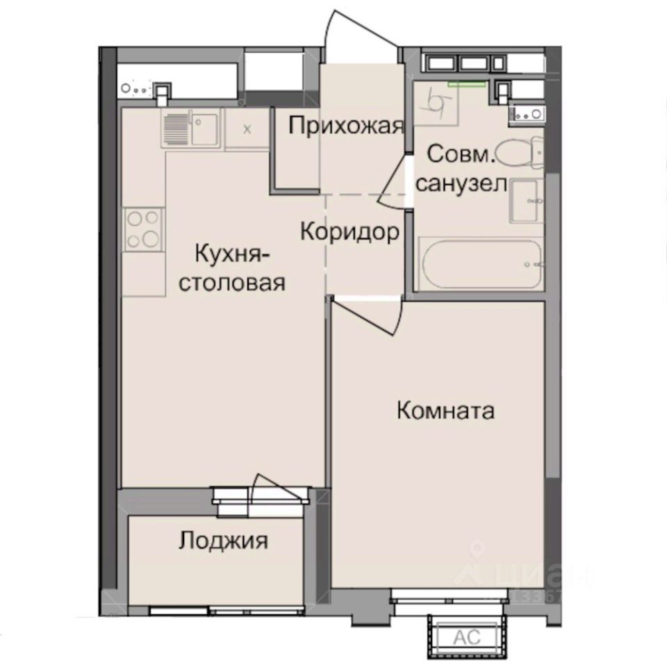 1-комн.кв., 35,2 м², 7/17 этаж