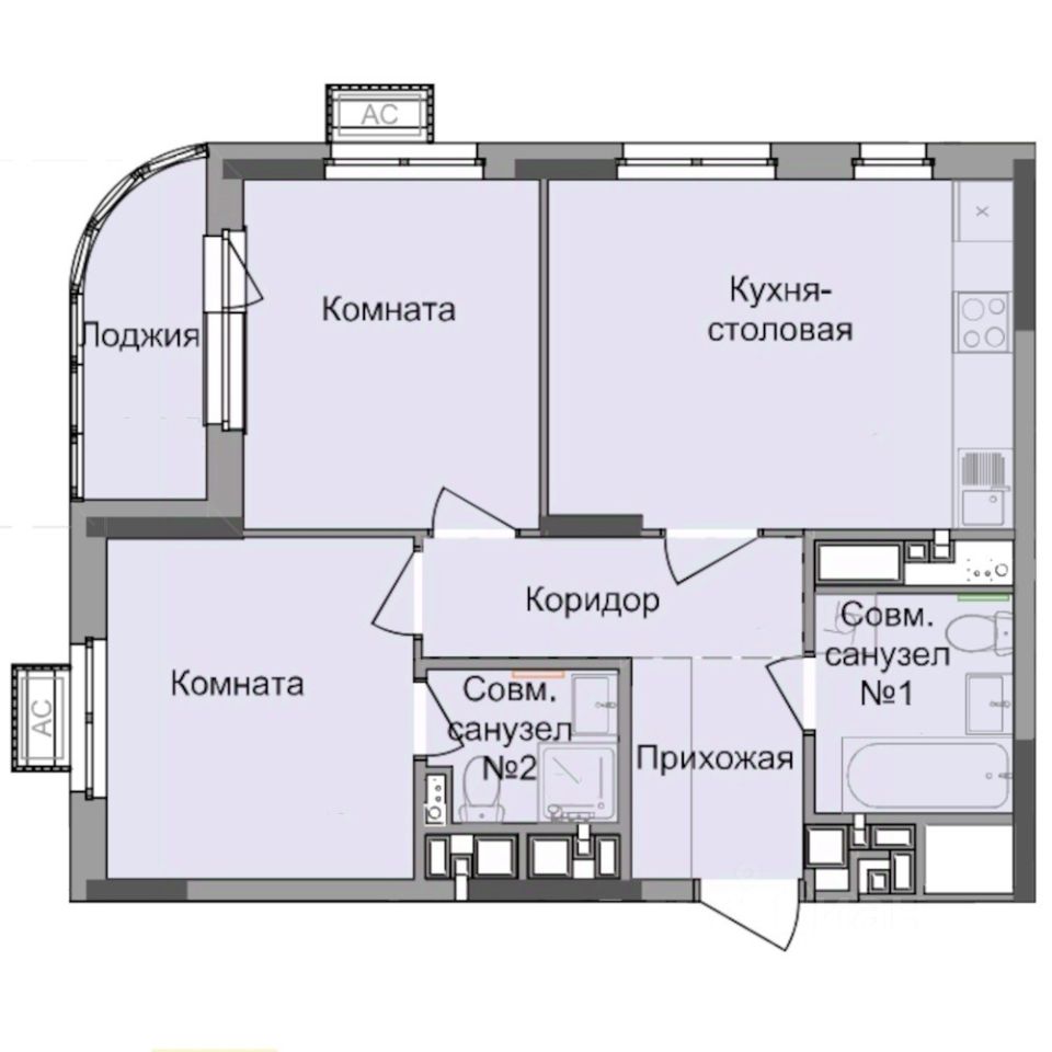2-комн.кв., 53,6 м², 8/17 этаж