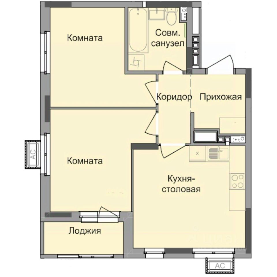 2-комн.кв., 54,8 м², 12/17 этаж