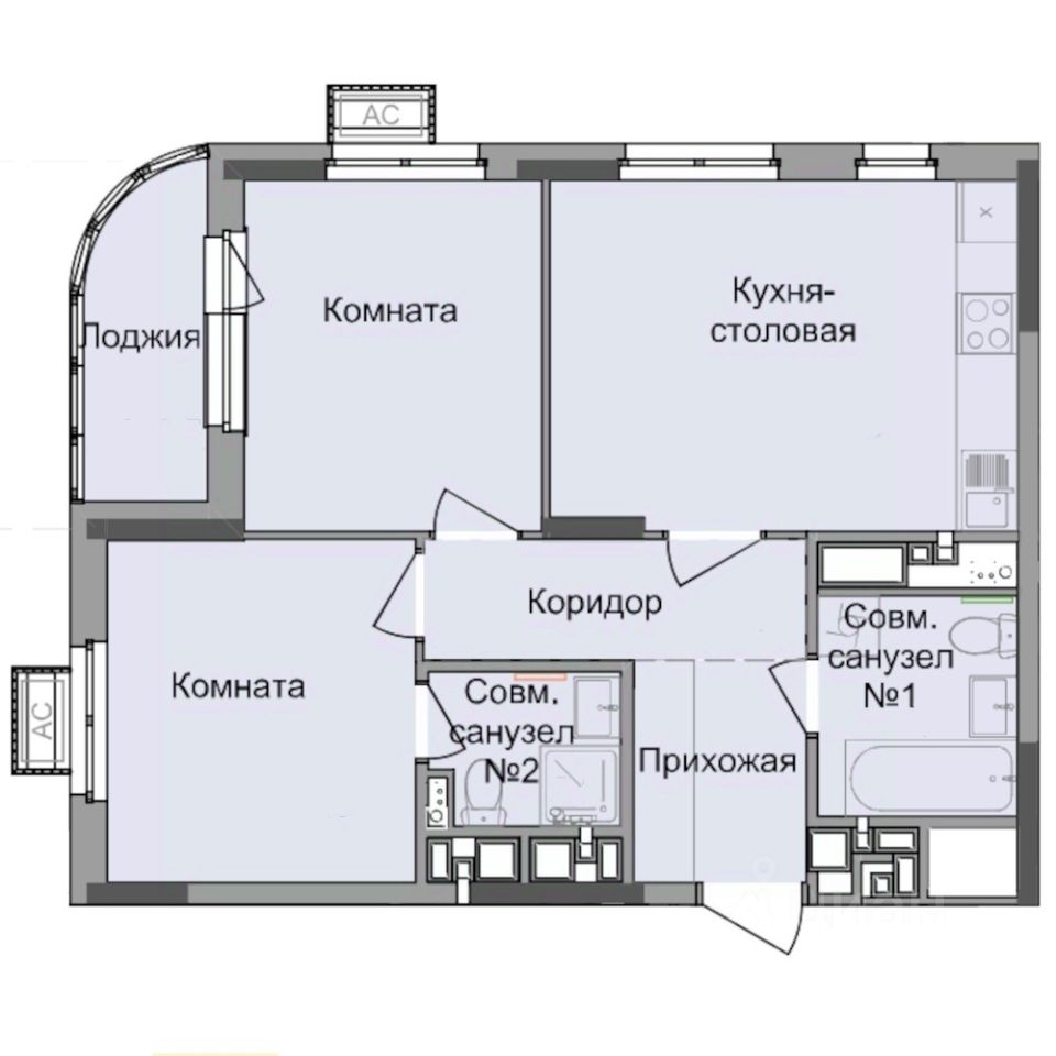 2-комн.кв., 53,6 м², 13/17 этаж
