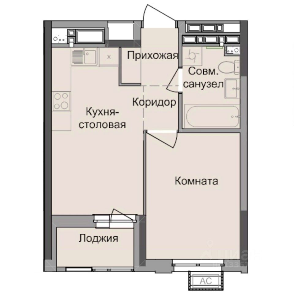 1-комн.кв., 34,8 м², 13/17 этаж