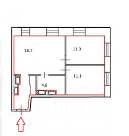 2-комн.кв., 50 м², этаж 3