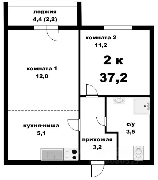 Планировка этой квартиры по данным Циан