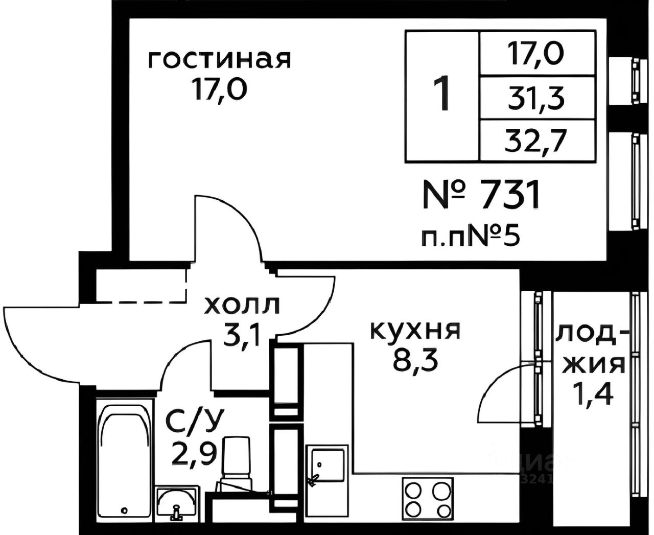 Планировка этой квартиры по данным Циан