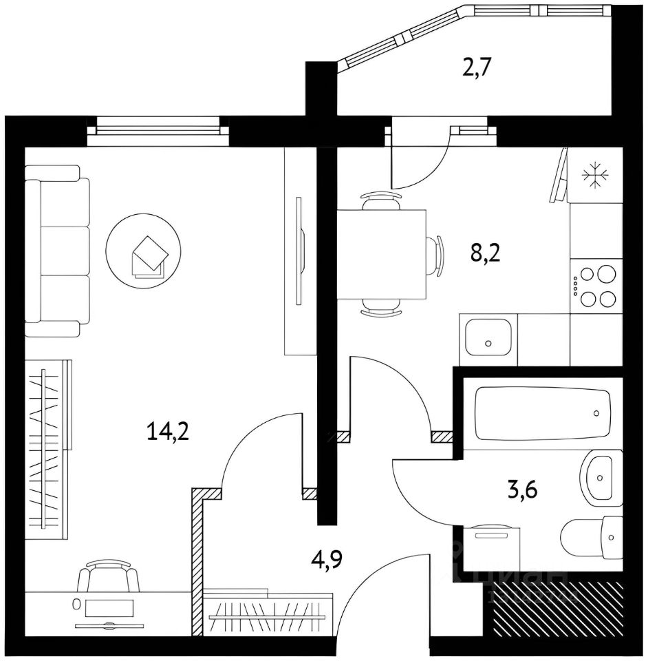 Планировка этой квартиры по данным Циан