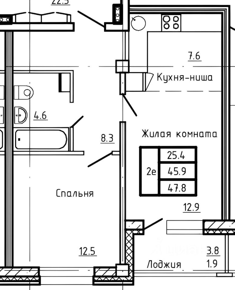 Планировка этой квартиры по данным Циан