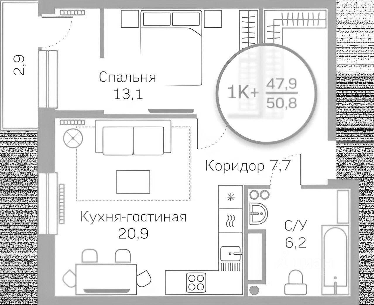 Планировка этой квартиры по данным Циан