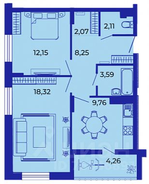 2-комн.кв., 60,1 м², 14/15 этаж