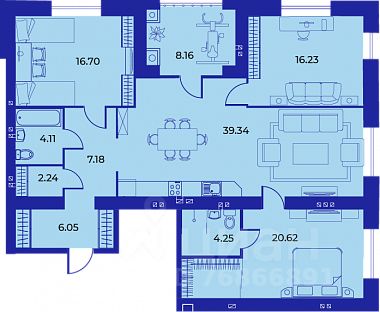 4-комн.кв., 124,9 м², 6/9 этаж