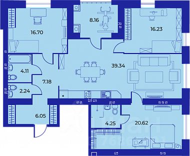 4-комн.кв., 124,5 м², 3/9 этаж