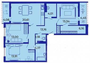 3-комн.кв., 99,8 м², 6/15 этаж