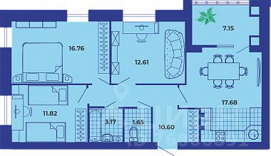 3-комн.кв., 81,4 м², 7/9 этаж