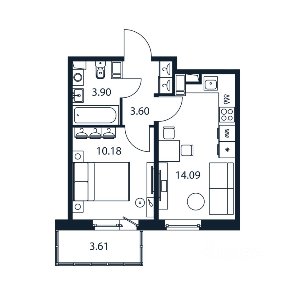 1-комн.кв., 31,6 м², 5/12 этаж