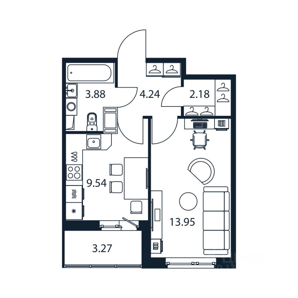 1-комн.кв., 33,2 м², 12/12 этаж