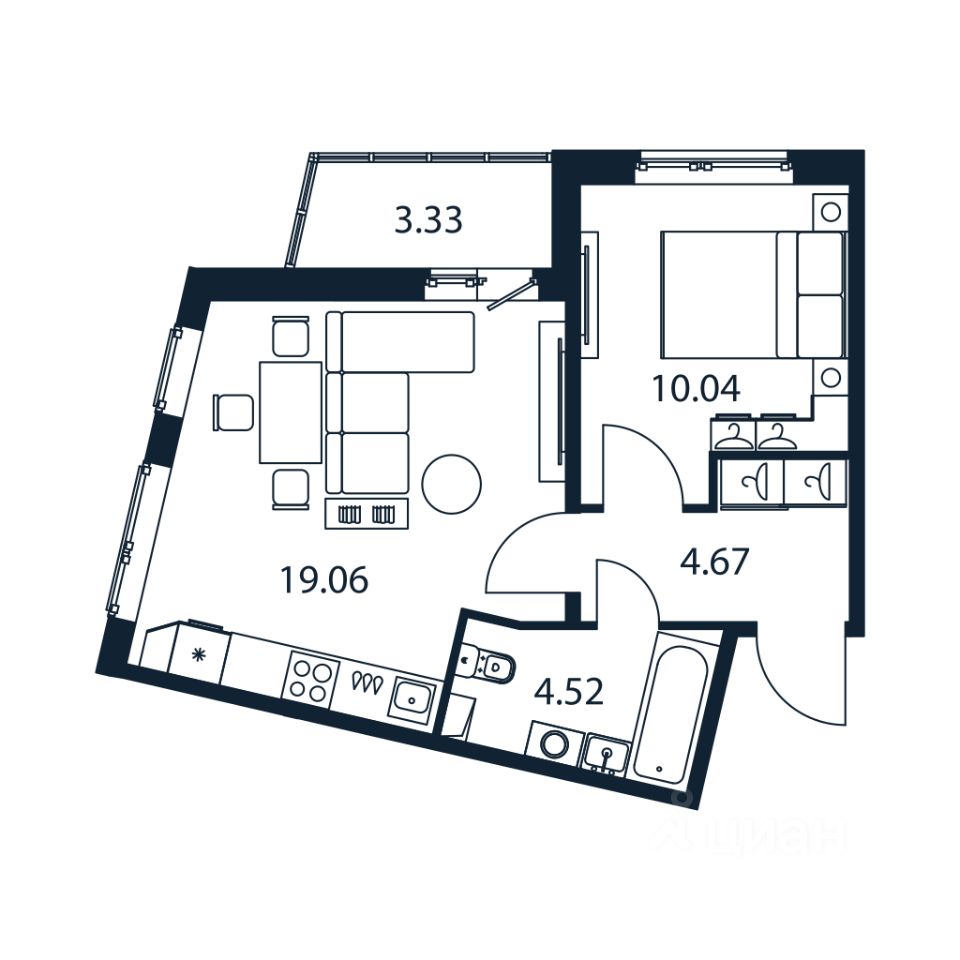1-комн.кв., 37,5 м², 2/12 этаж