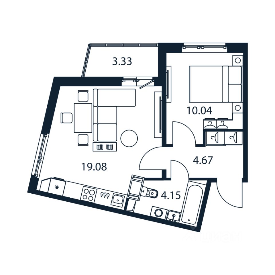 1-комн.кв., 37,1 м², 3/12 этаж