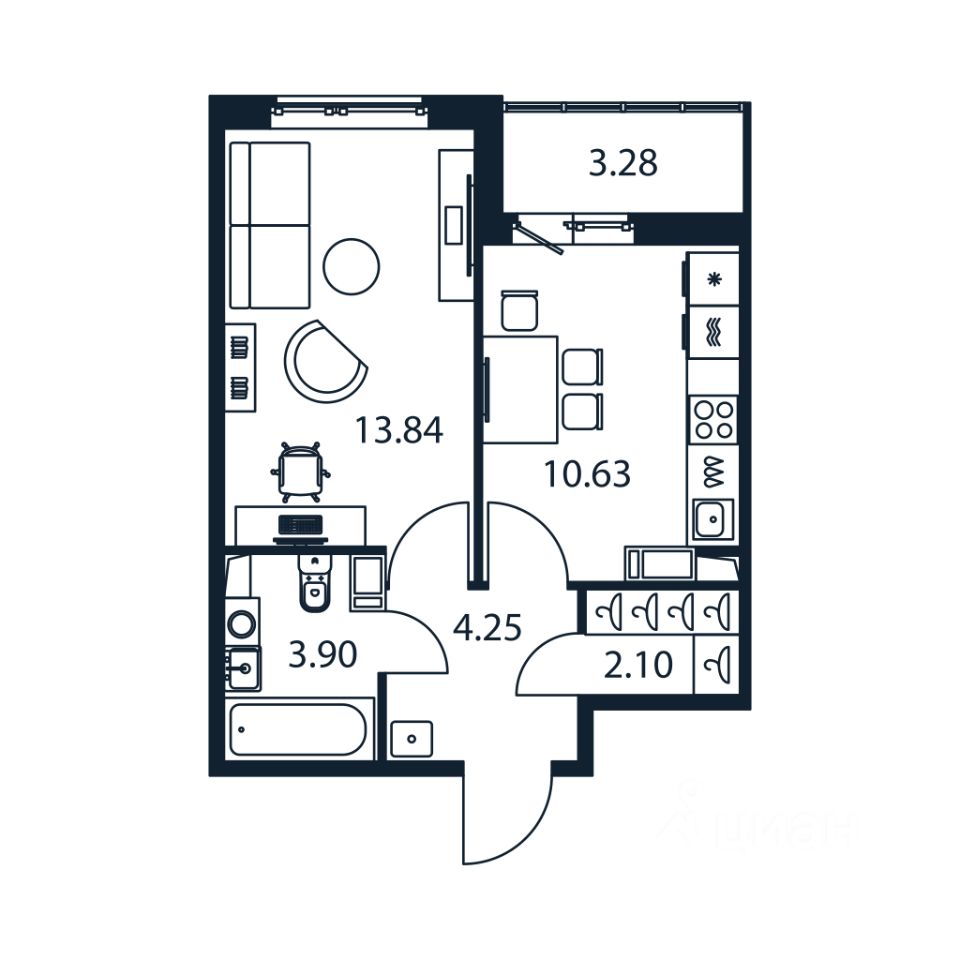 1-комн.кв., 34 м², 12/12 этаж