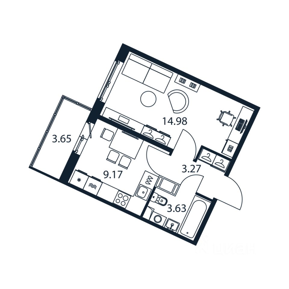 1-комн.кв., 30,5 м², 5/12 этаж