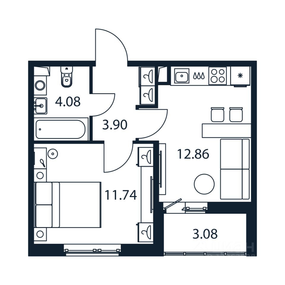 1-комн.кв., 32,1 м², 1/12 этаж