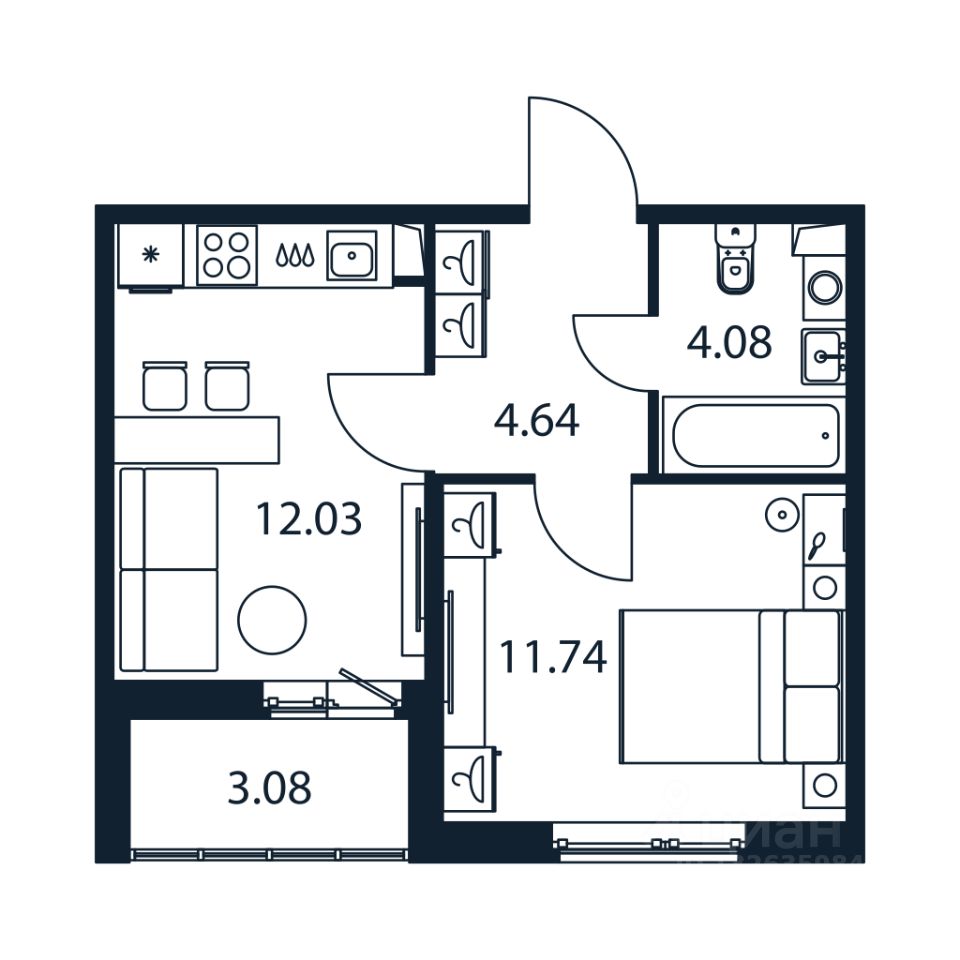 1-комн.кв., 32 м², 1/12 этаж