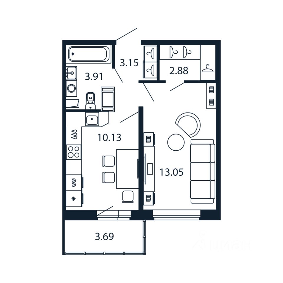 1-комн.кв., 32,5 м², 12/12 этаж