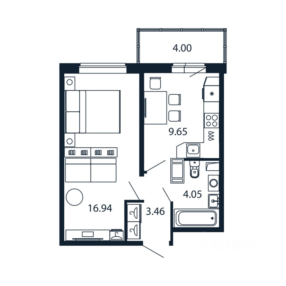 1-комн.кв., 33,5 м², 10/12 этаж