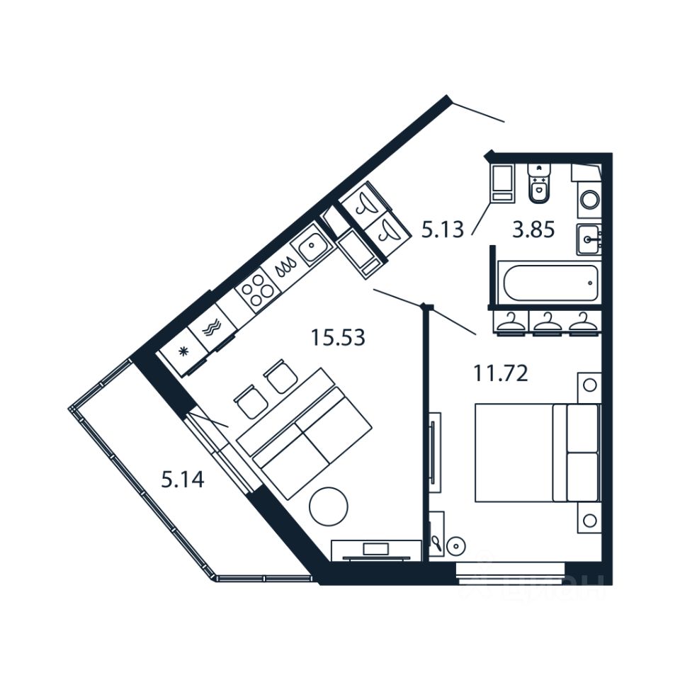 1-комн.кв., 35,6 м², 12/12 этаж