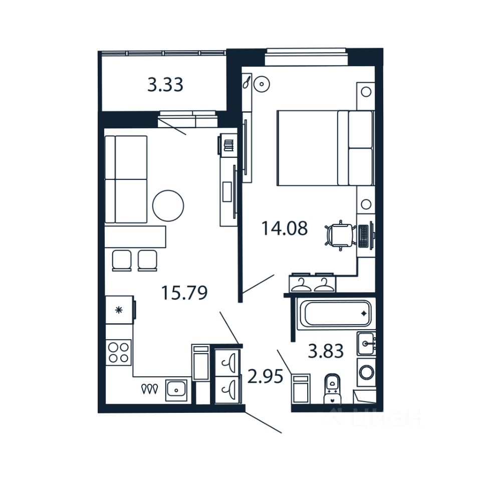 1-комн.кв., 36 м², 3/12 этаж