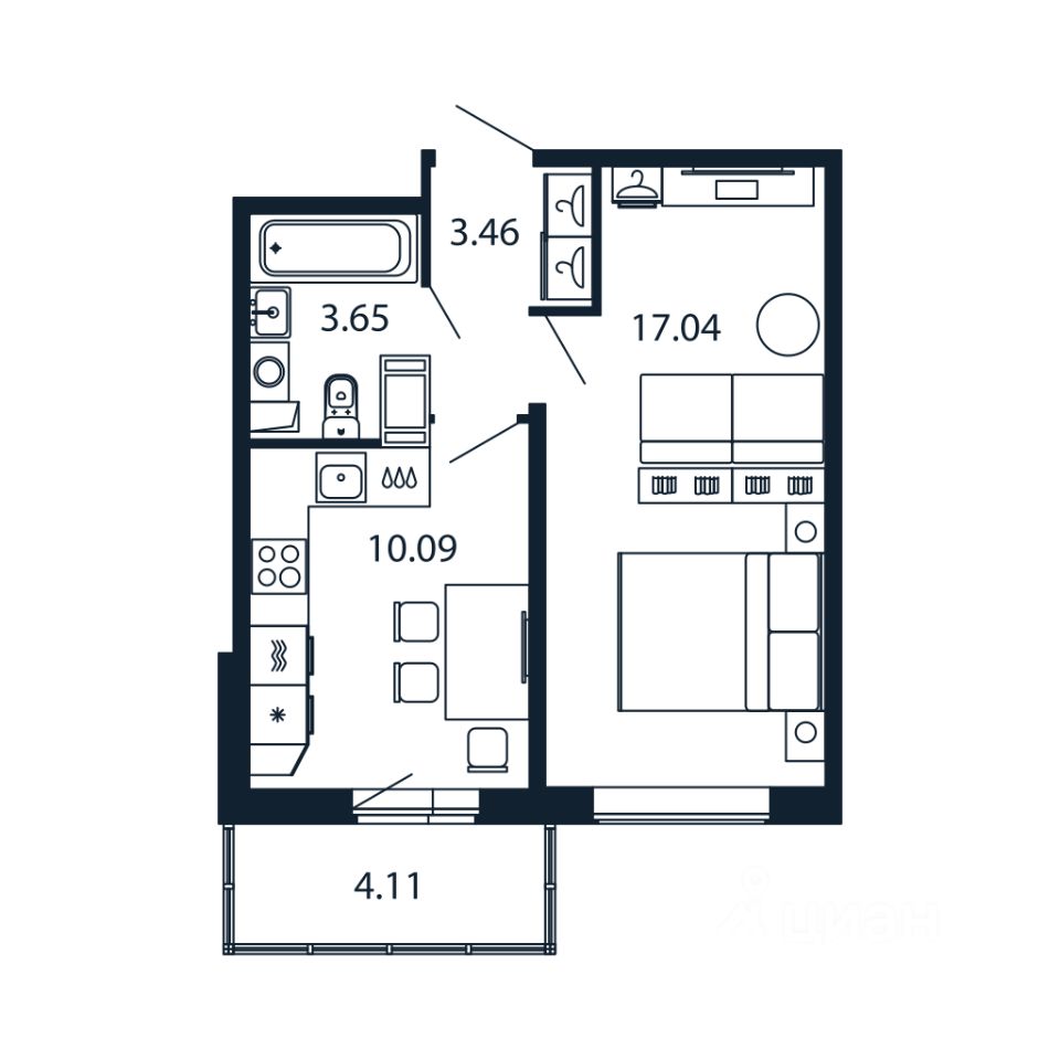 1-комн.кв., 33,8 м², 5/12 этаж
