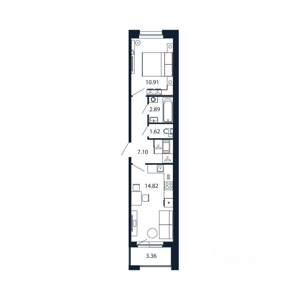 1-комн.кв., 36,9 м², 5/12 этаж