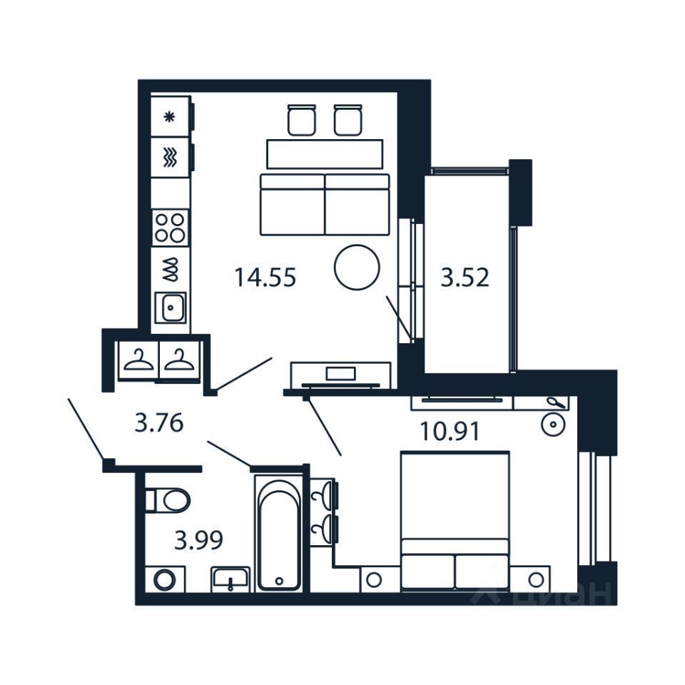 1-комн.кв., 33 м², 2/12 этаж