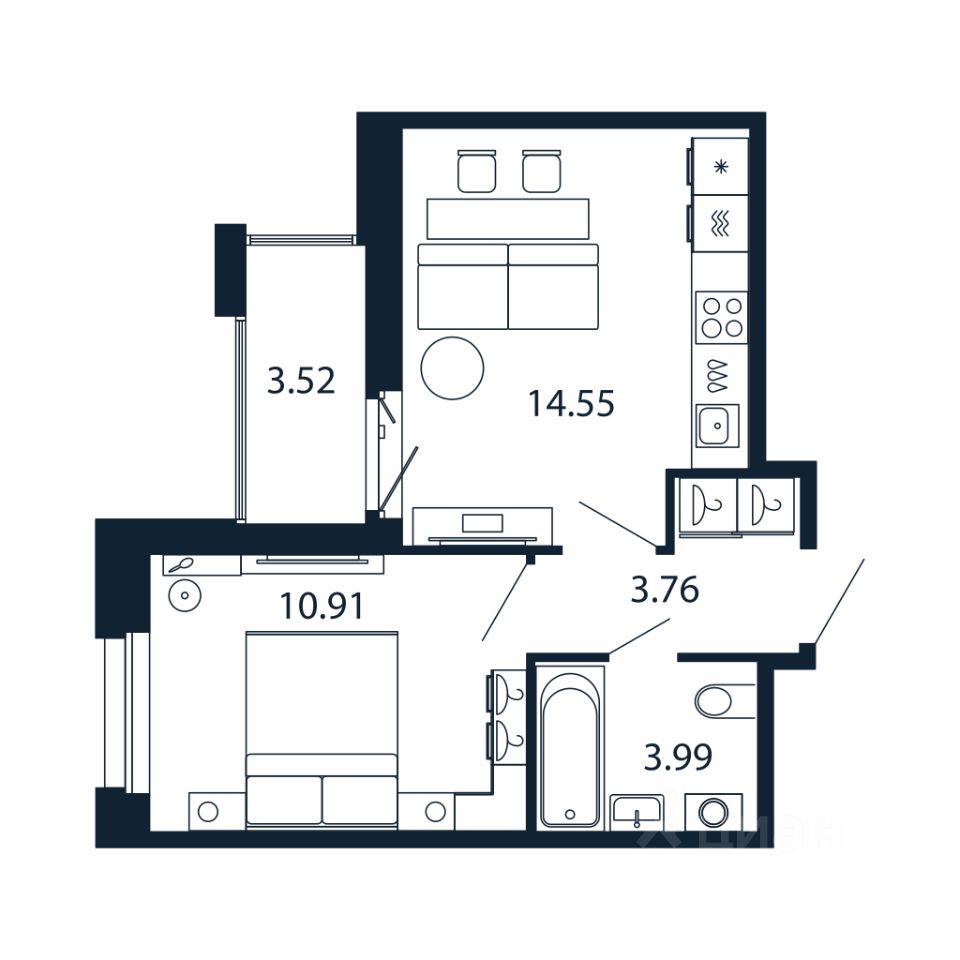 1-комн.кв., 33 м², 6/12 этаж