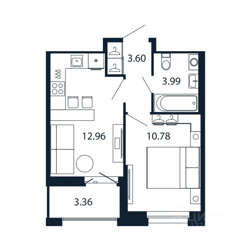 1-комн.кв., 31,1 м², 7/12 этаж