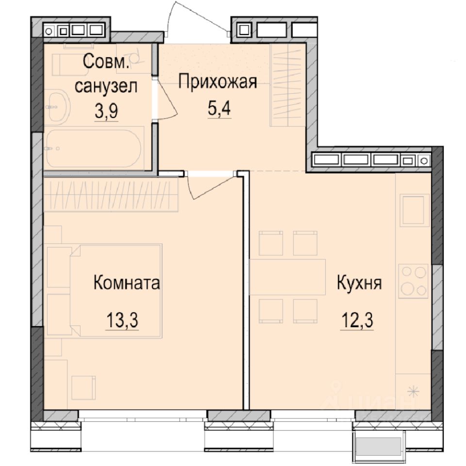 1-комн.кв., 34,8 м², 10/18 этаж