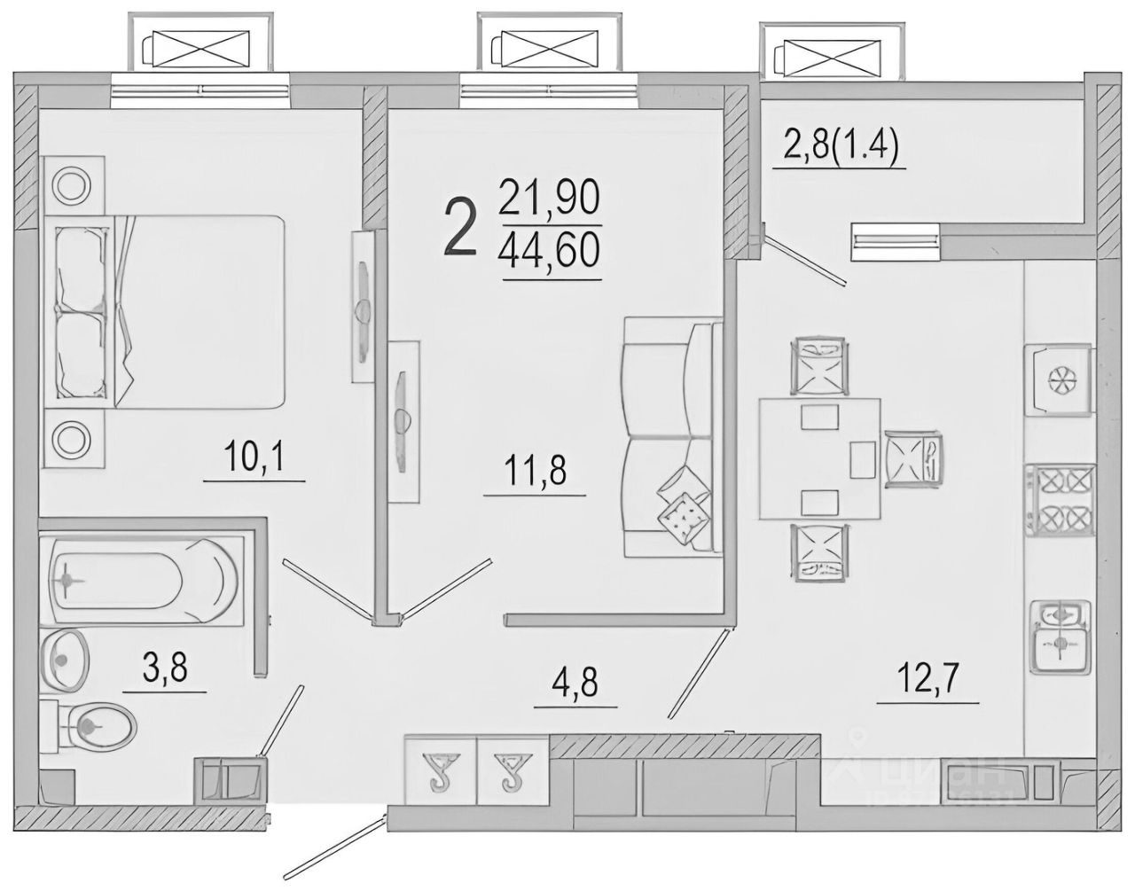 Планировка этой квартиры по данным Циан