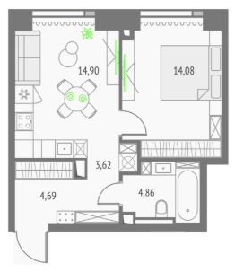 1-комн.кв., 42 м², этаж 5