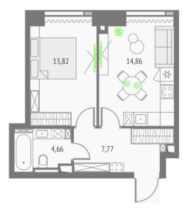 1-комн.кв., 41 м², этаж 15
