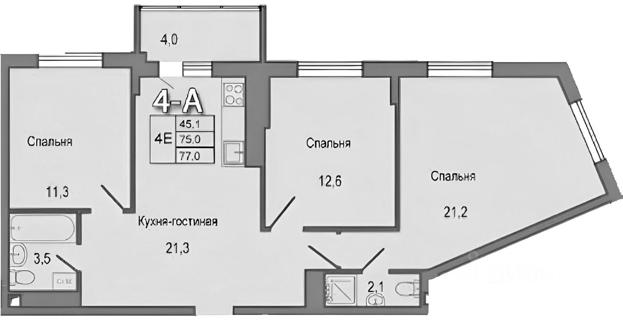 Планировка этой квартиры по данным Циан