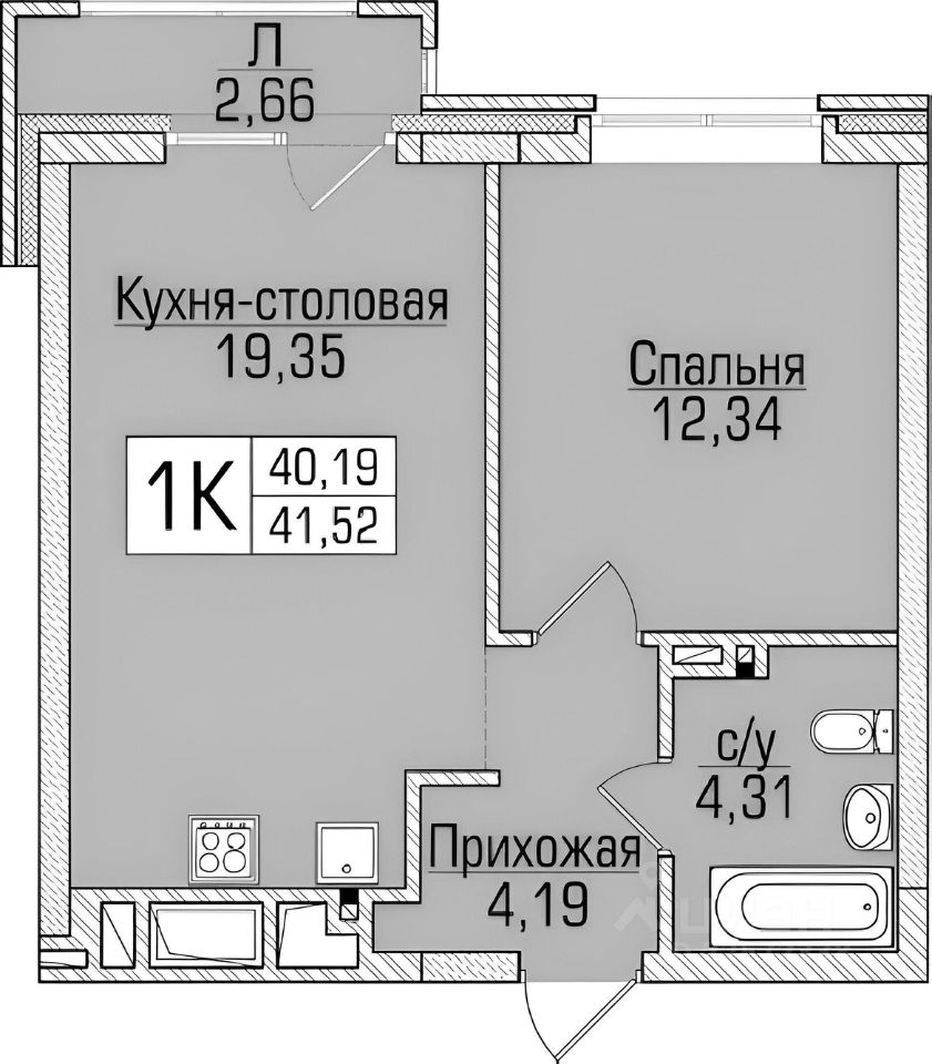 Планировка этой квартиры по данным Циан