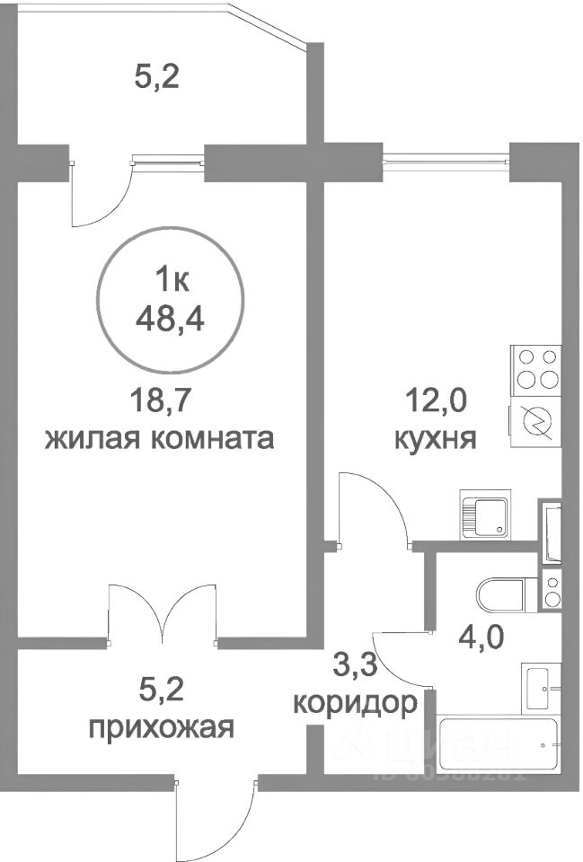 Планировка этой квартиры по данным Циан